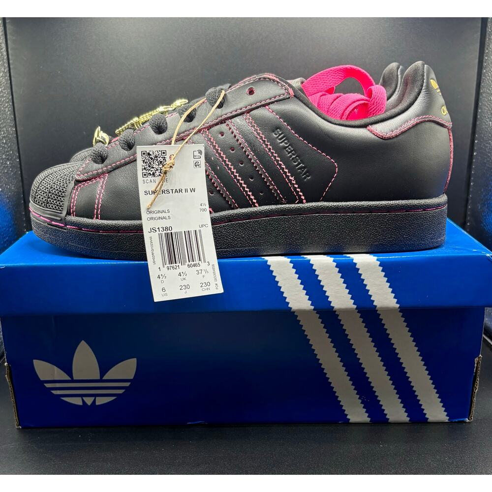 NIB - Sz. 6 - Woman's Adidas Superstar II - Black/Pink Shoes - Picture 10 of 10